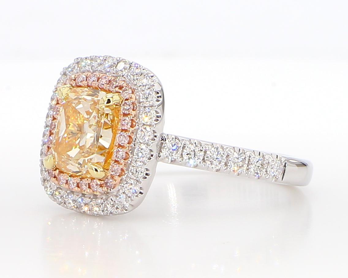 GIA Certified Natural Yellow Cushion Diamond 2.64 Carat TW Gold Cocktail Ring