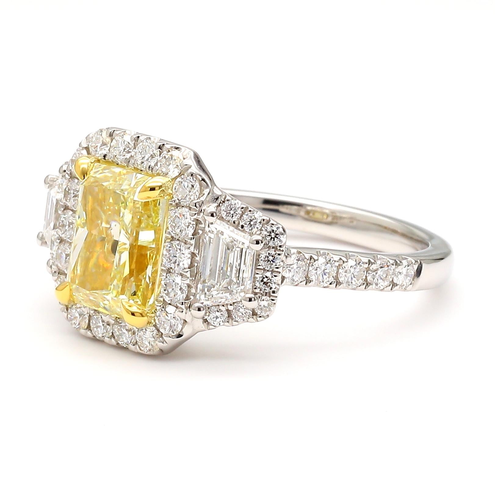 GIA Certified Natural Yellow Radiant Diamond 3.26 Carat TW Gold Cocktail Ring