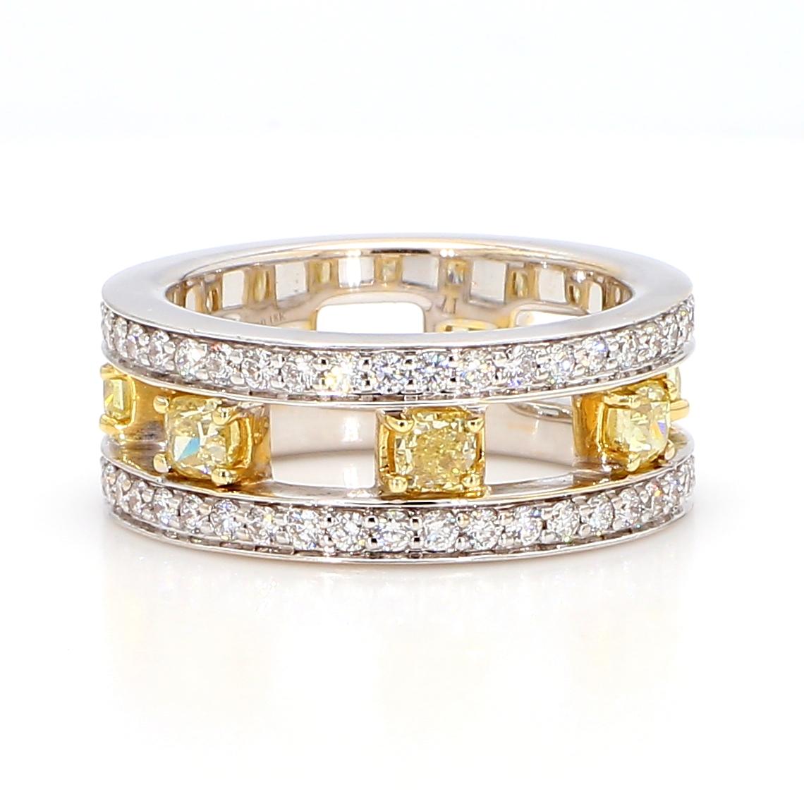 Natural Yellow Radiant Diamond 1.71 Carat TW Gold Wedding Band