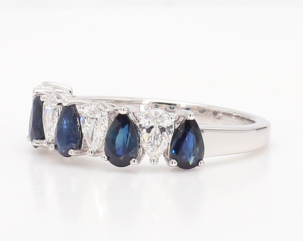 Natural Blue Pear Sapphire and White Diamond 2.14 Carat TW Gold Cocktail Band