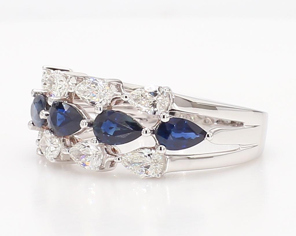 Natural Blue Pear Sapphire and White Diamond 2.38 Carat TW Gold Cocktail Band