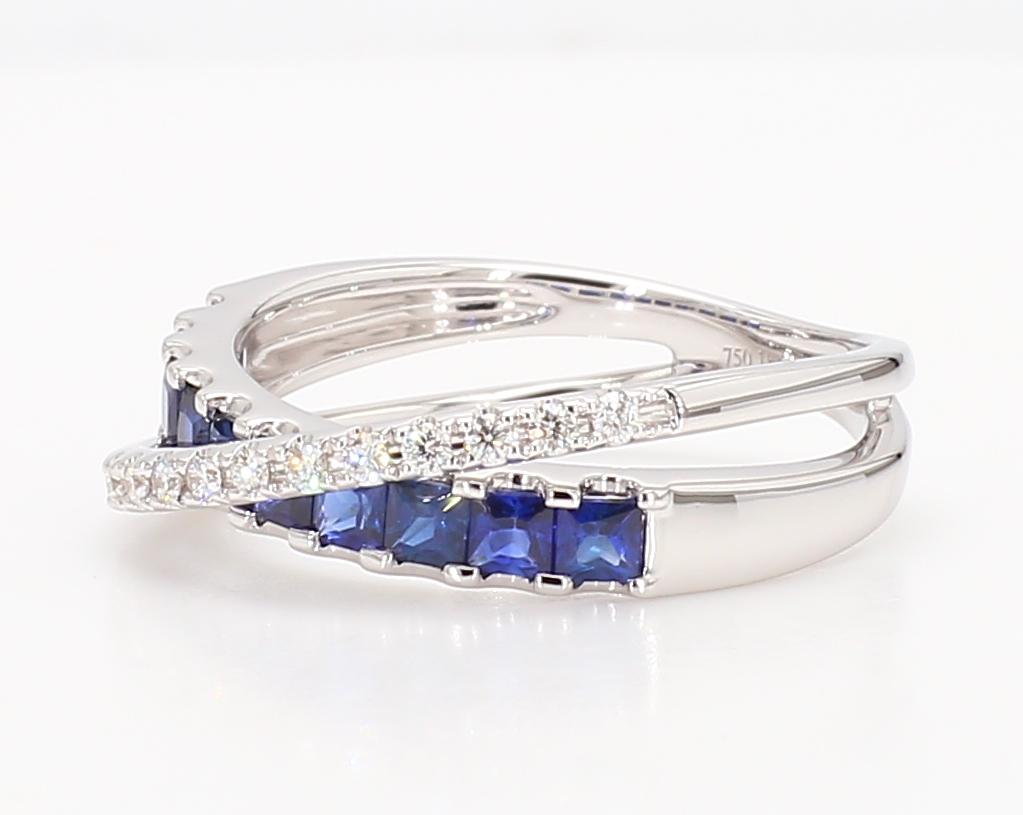 Natural Blue Princess Sapphire and Diamond 1.04 Carat TW Gold Cocktail Band