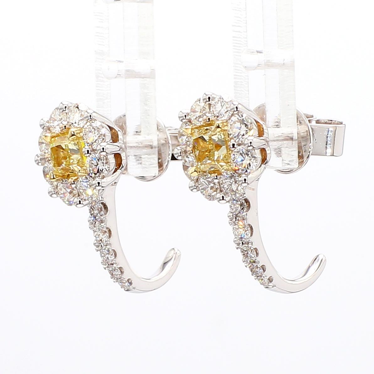 Natural Yellow Cushion Diamond 1.65 Carat TW Gold Stud Earrings