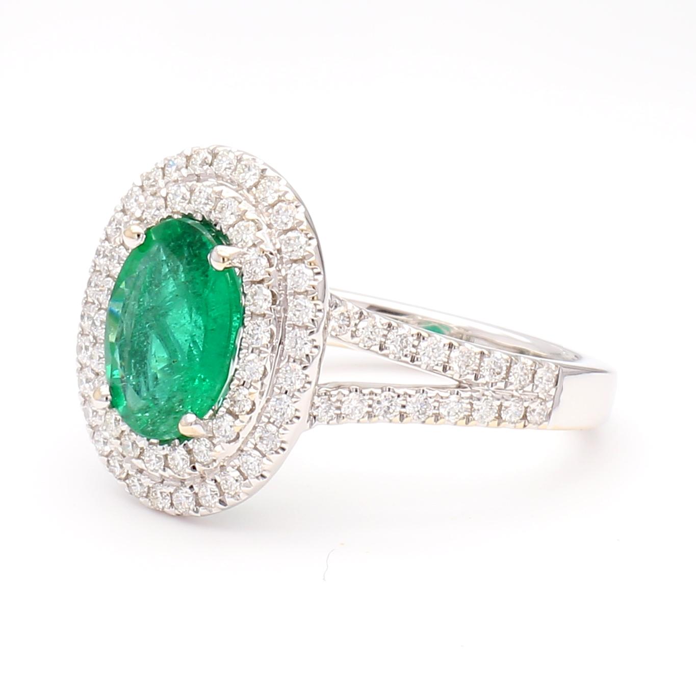 Natural Oval Emerald and White Diamond 2.18 Carat TW Gold Cocktail Ring