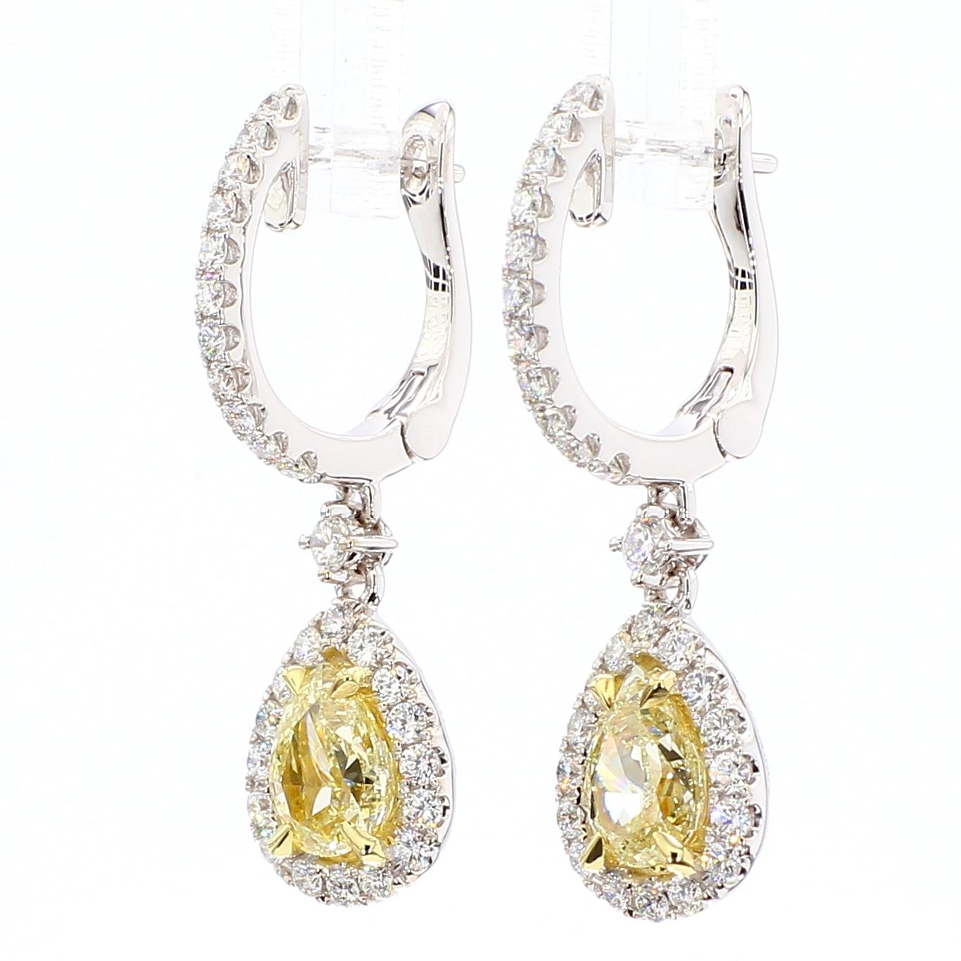 GIA Certified Natural Yellow Pear Diamond 2.88 Carat TW Gold Drop Earrings