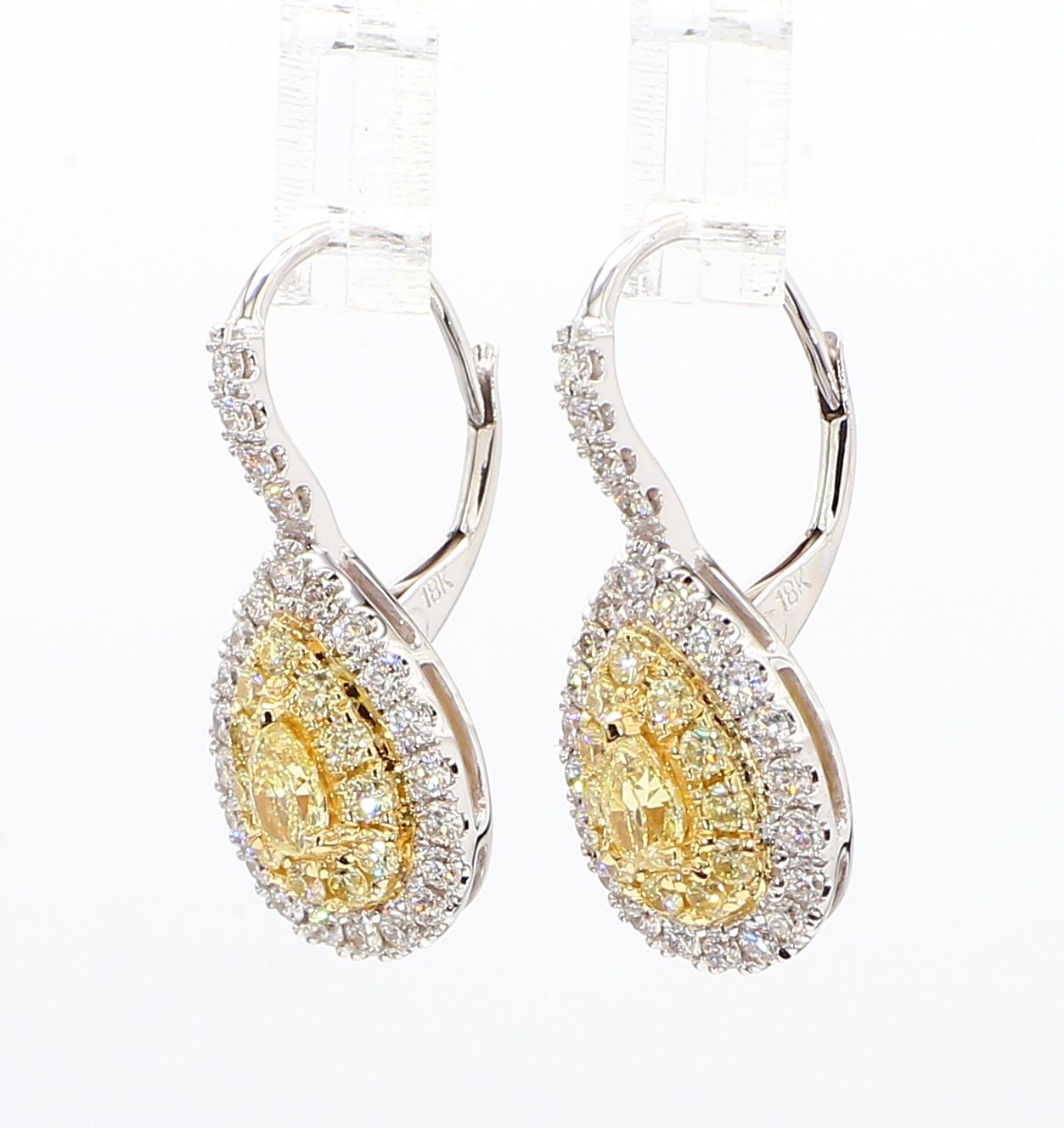 Natural Yellow Pear Diamond 1.53 Carat Tw Gold Drop Earrings