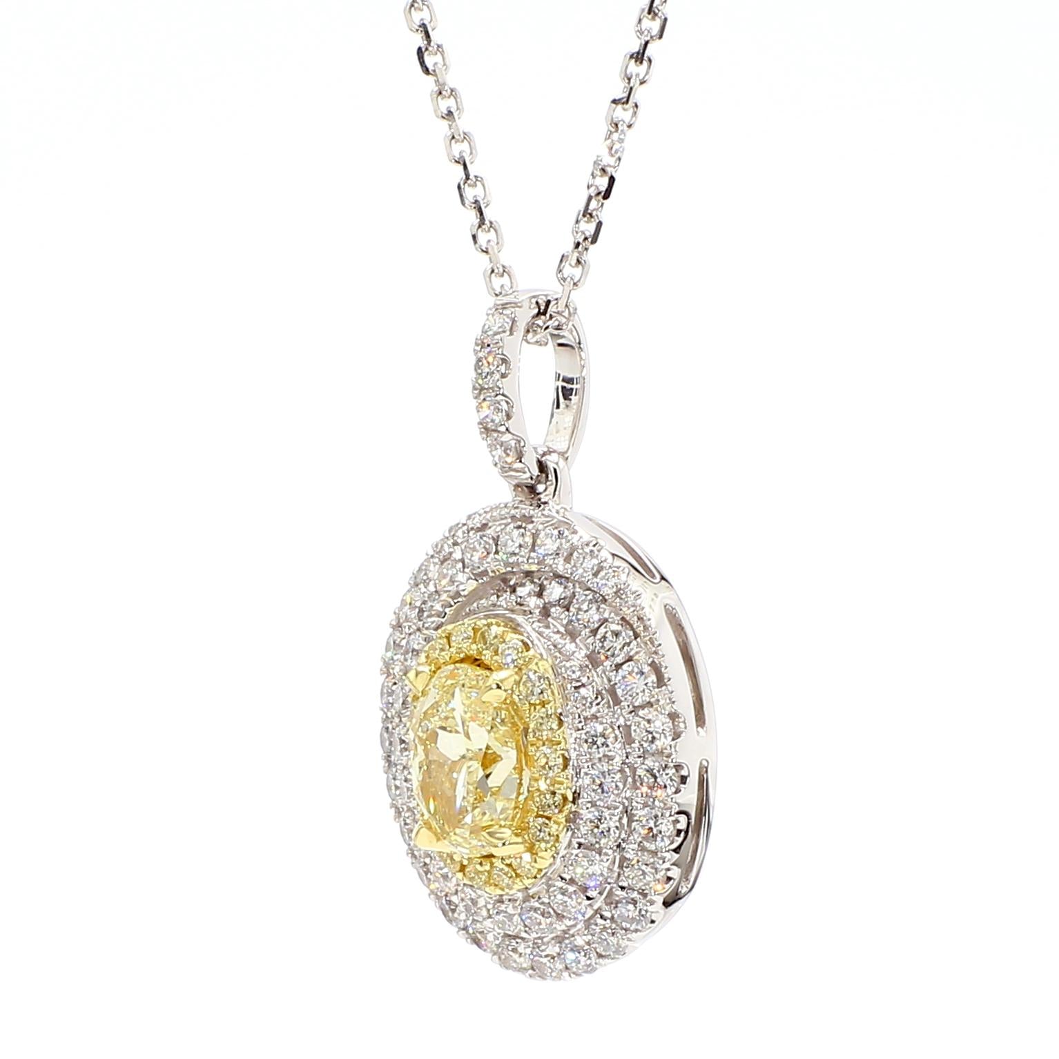 Natural Yellow Oval Diamond 1.57 Carat TW Gold Drop Pendant