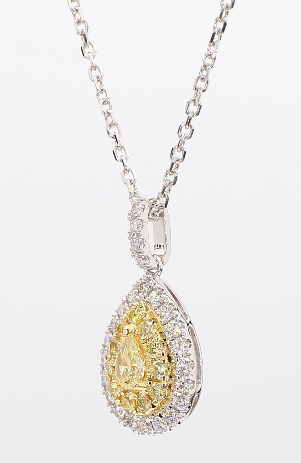 Natural Yellow Pear and White Diamond .77 Carat TW Gold Drop Pendant