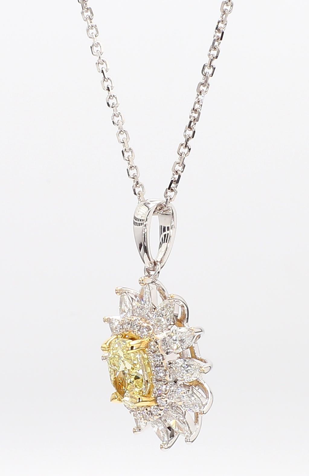 Natural Yellow Oval and White Diamond 1.46 Carat TW Gold Drop Pendant