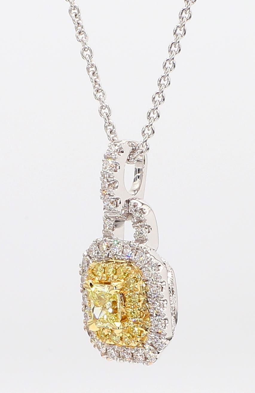 Natural Yellow Radiant and White Diamond .58 Carat TW Gold Drop Pendant