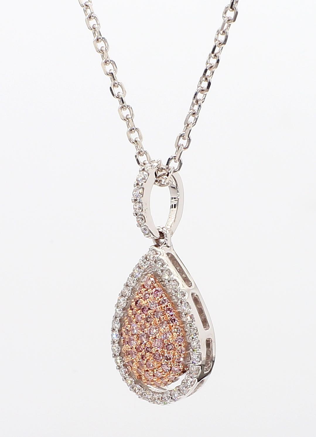 Natural Pink Round Diamond .38 Carat TW Rose Gold Drop Pendant