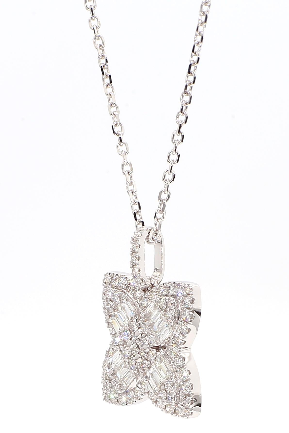 Natural White Baguette Diamond .91 Carat TW White Gold Drop Pendant