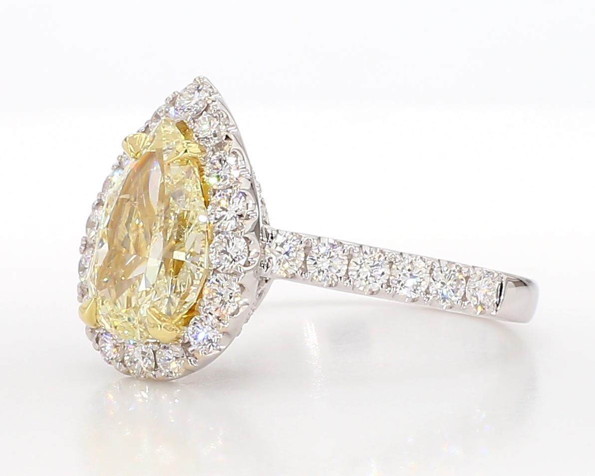 GIA Certified Natural Yellow Pear Diamond 3.41 Carat TW Gold Cocktail Ring