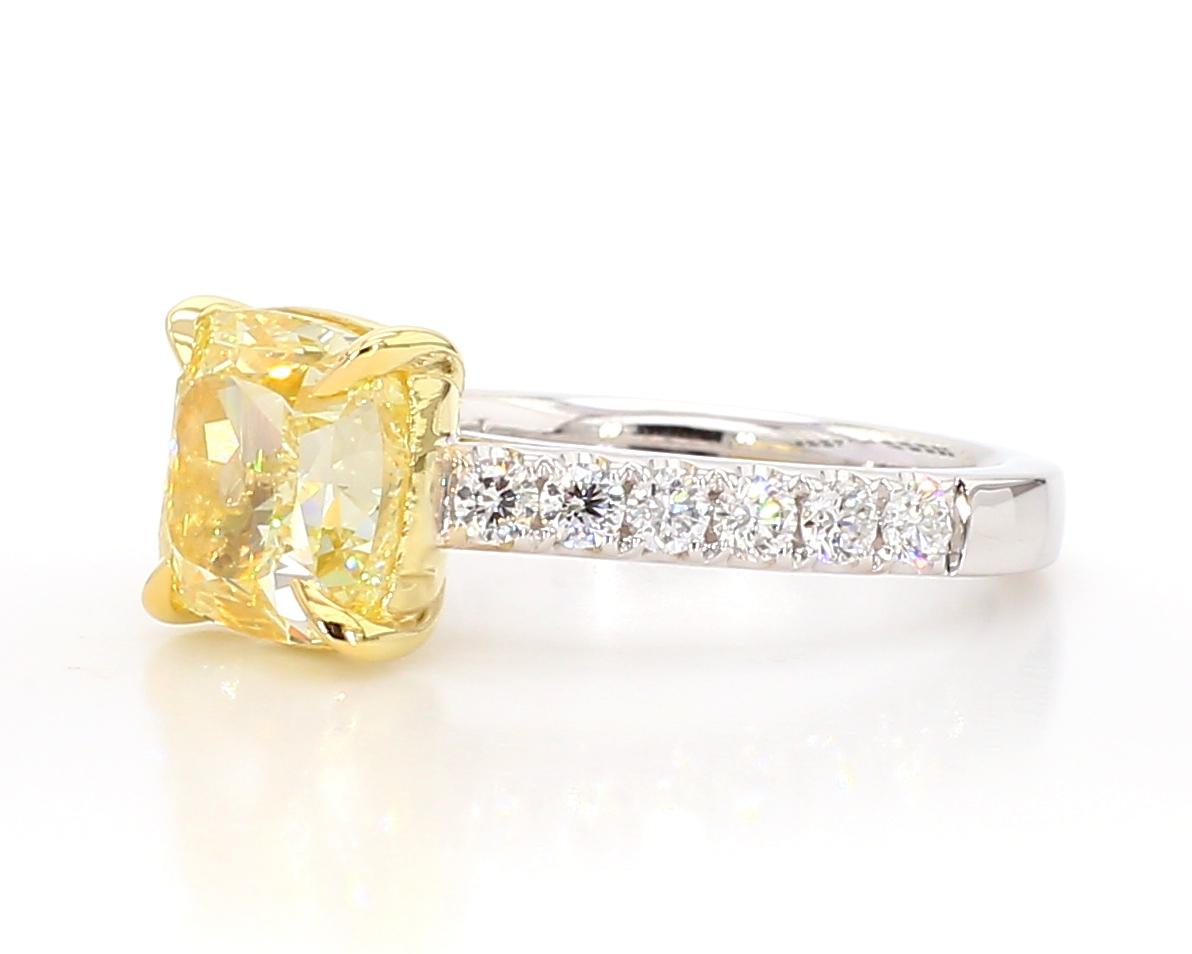 GIA Certified Natural Yellow Cushion Diamond 4.55 Carat TW Gold Cocktail Ring