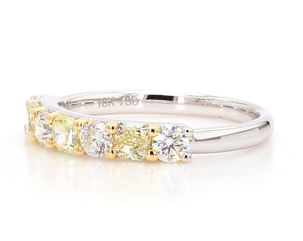 Natural Yellow Radiant and White Diamond .93 Carat TW Gold Wedding Band