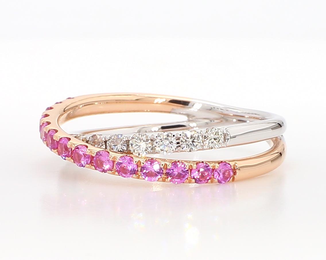 Natural Pink Round Sapphire and White Diamond .82 Carat TW Gold Wedding Band