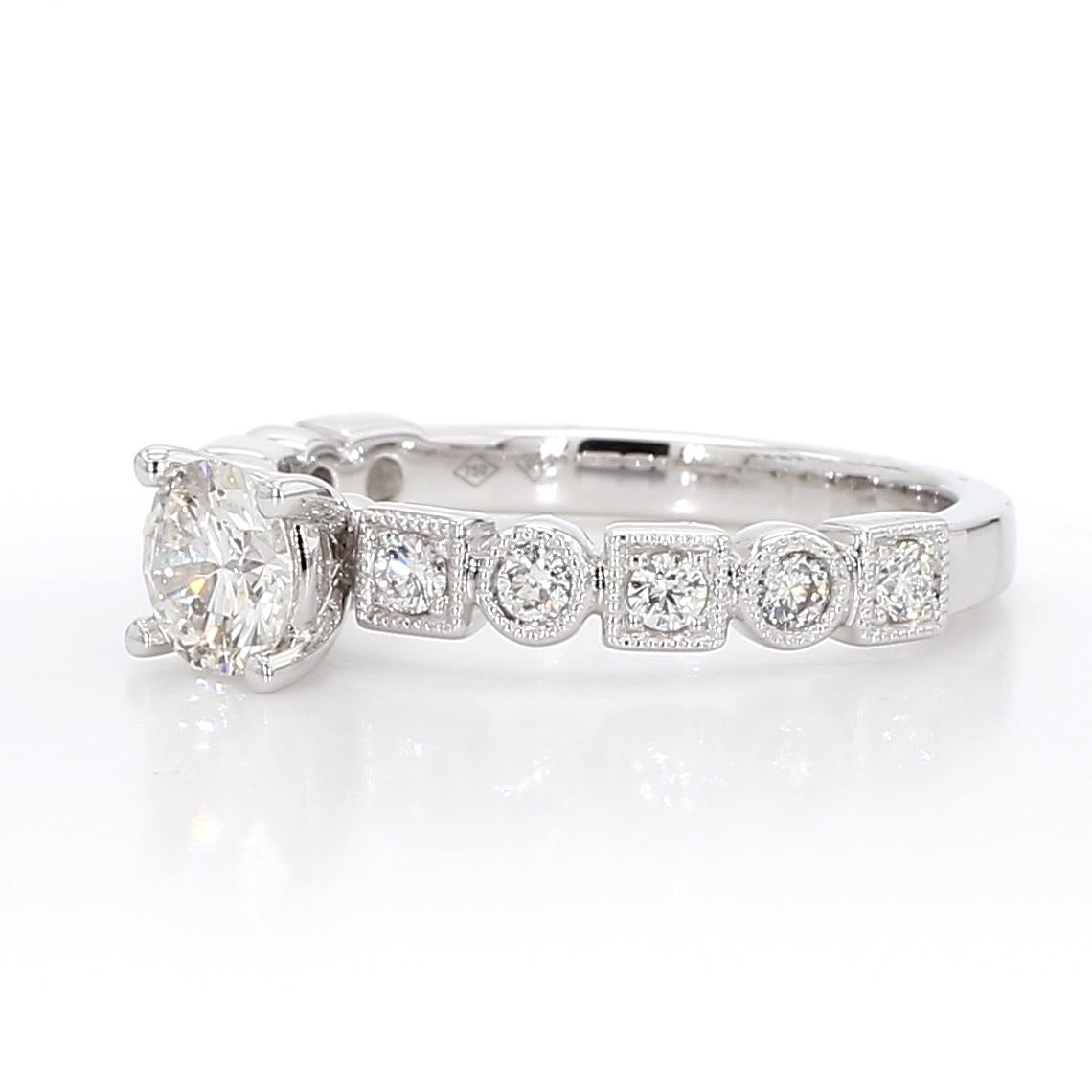 Natural White Round Diamond .83 Carat TW White Gold Cocktail Ring