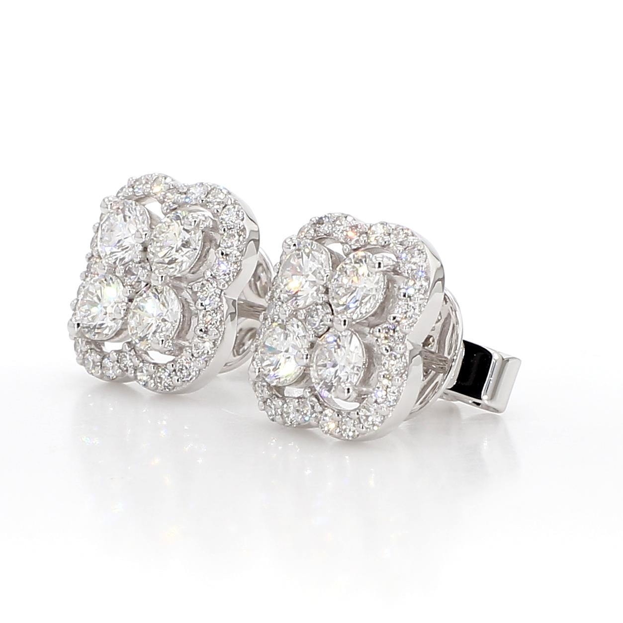 Natural White Round Diamond 1.57 Carat TW White Gold Stud Earrings