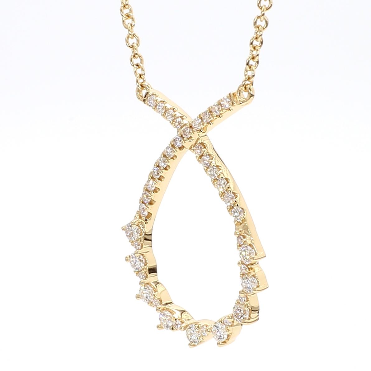 Natural White Round Diamond 0.26 Carat TW Yellow Gold Drop Necklace