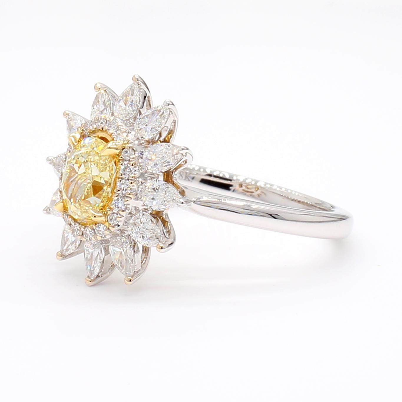 Natural Yellow Oval and White Diamond 1.41 Carat TW Gold Cocktail Ring