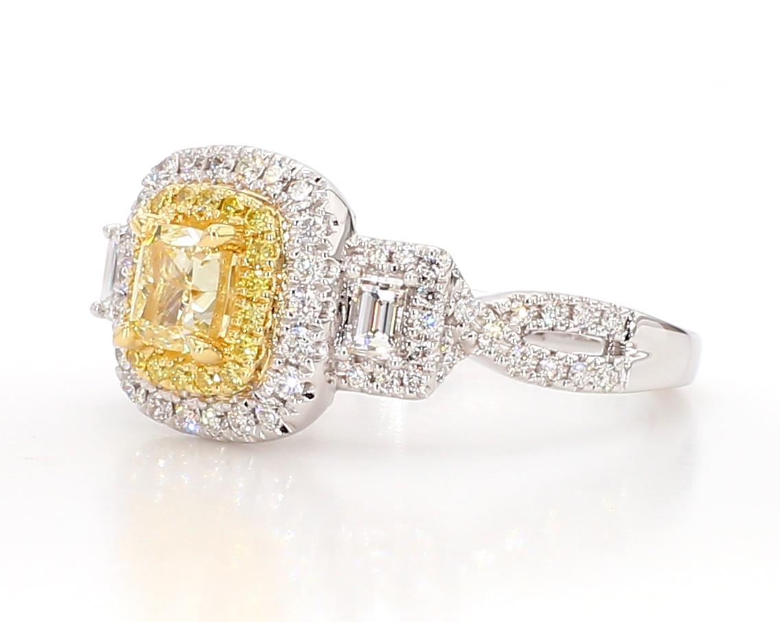 Natural Yellow Cushion and White Diamond 1.25 Carat TW Gold Cocktail Ring