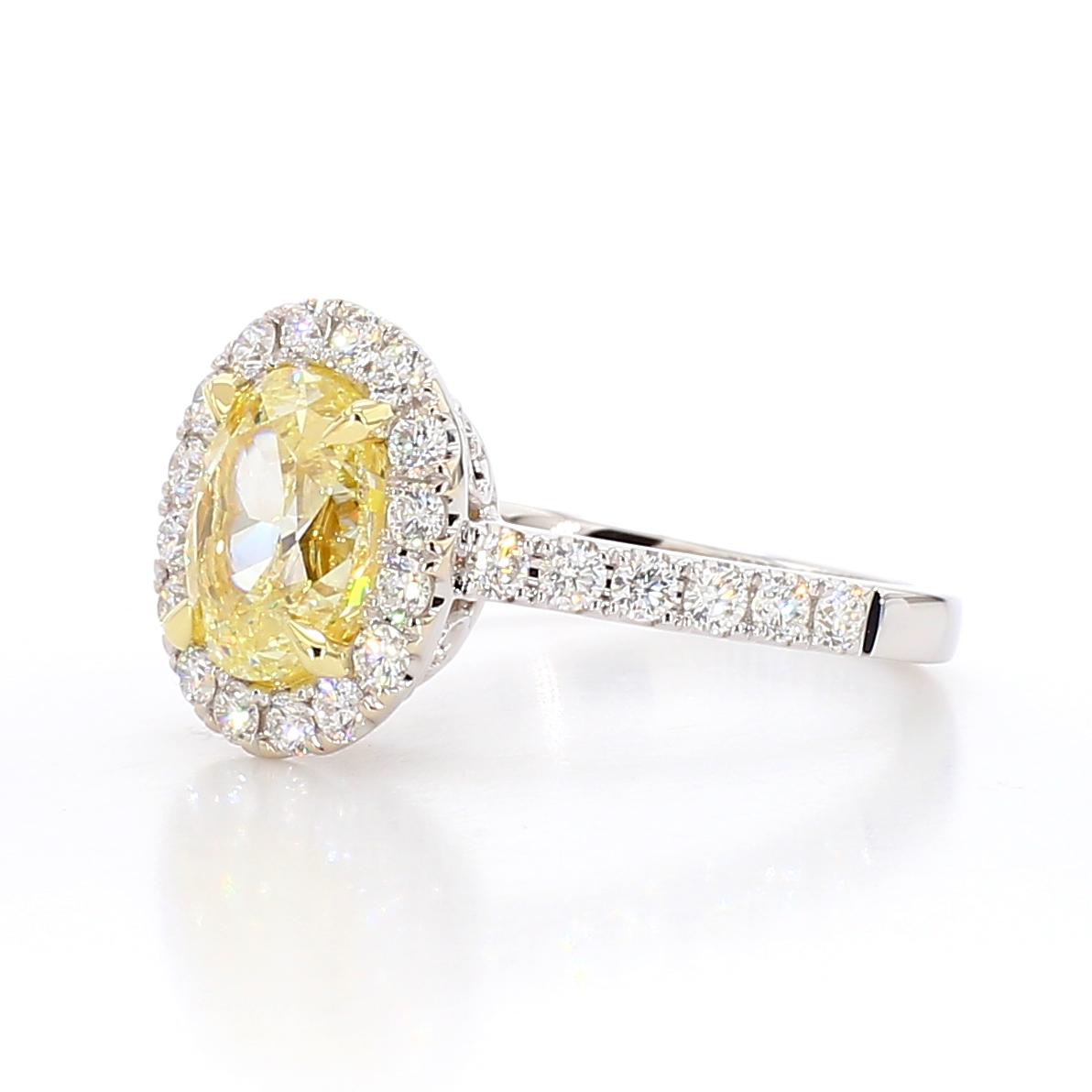 GIA Certified Natural Yellow Oval Diamond 2.66 Carat TW Gold Cocktail Ring