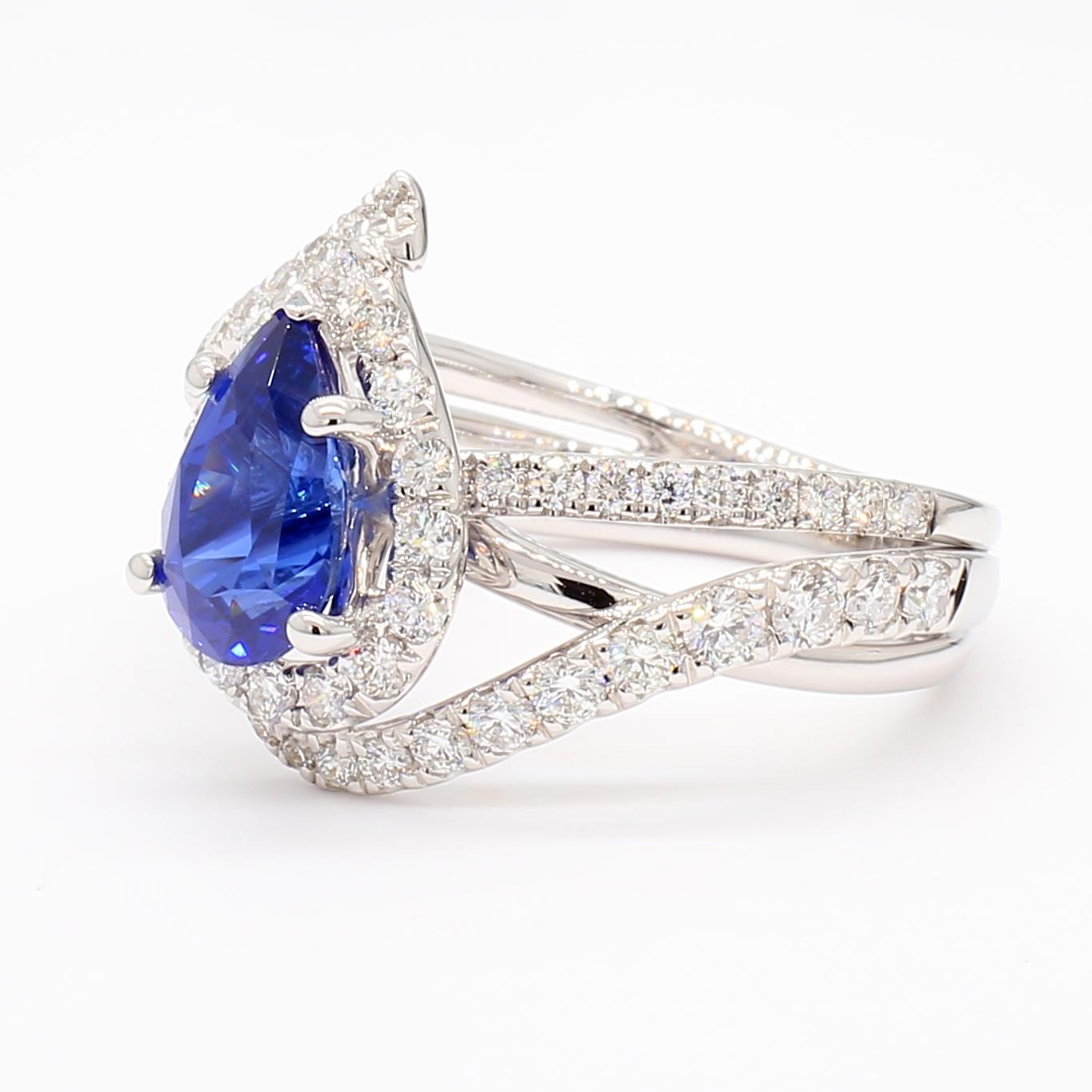 Natural Blue Pear Sapphire and White Diamond 2.76 Carat TW Gold Cocktail Ring