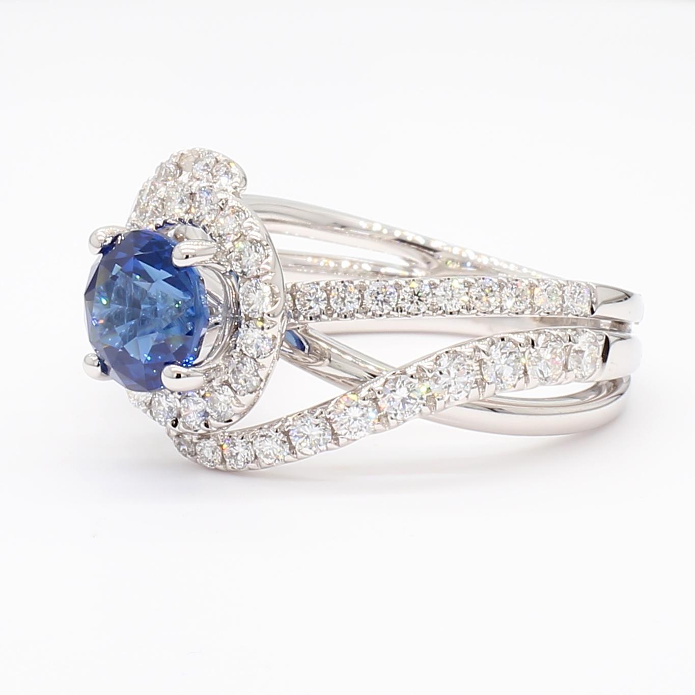 Natural Blue Round Sapphire and White Diamond 2.72 Carat TW Gold Cocktail Ring