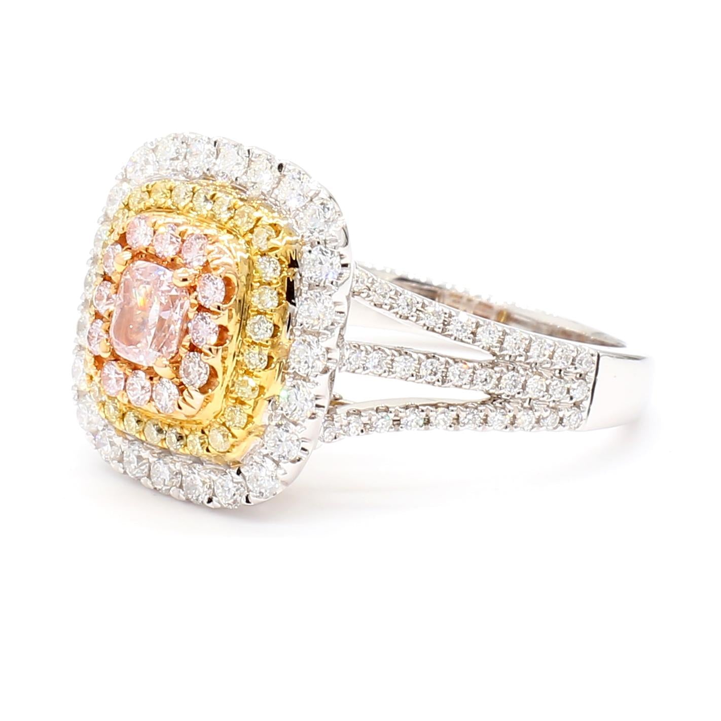 GIA Certified Natural Pink Cushion Diamond 1.29 Carat TW Gold Cocktail Ring