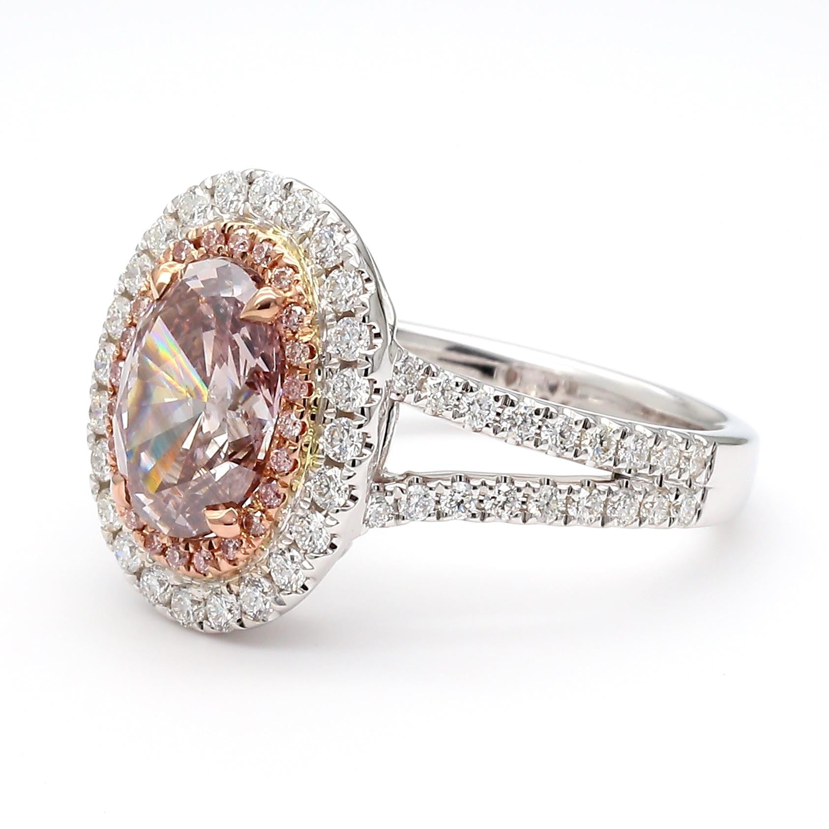 GIA Certified Natural Pink Oval Diamond 2.87 Carat TW Gold Cocktail Ring