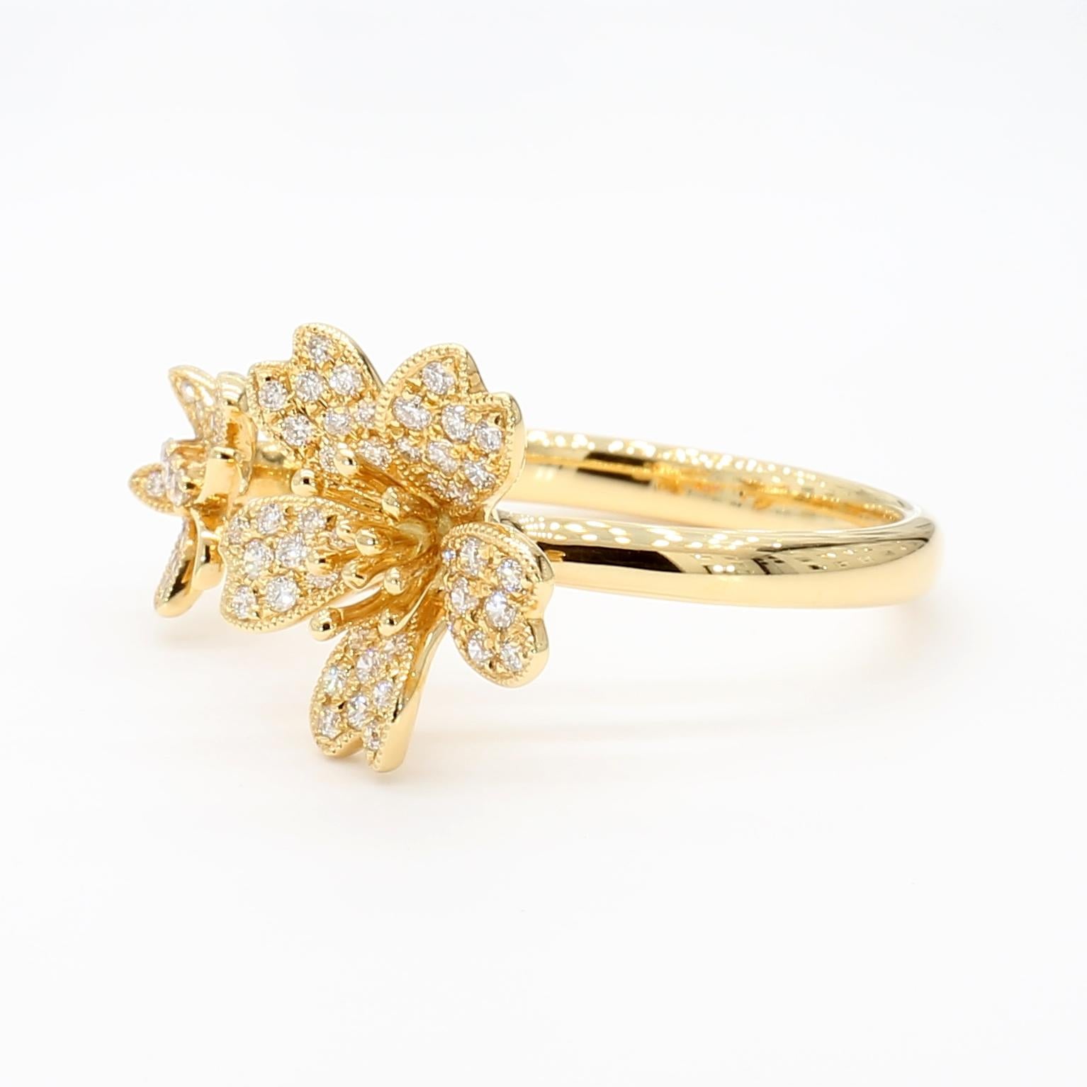 Natural White Round Diamond 0.32 Carat TW Yellow Gold Cocktail Band