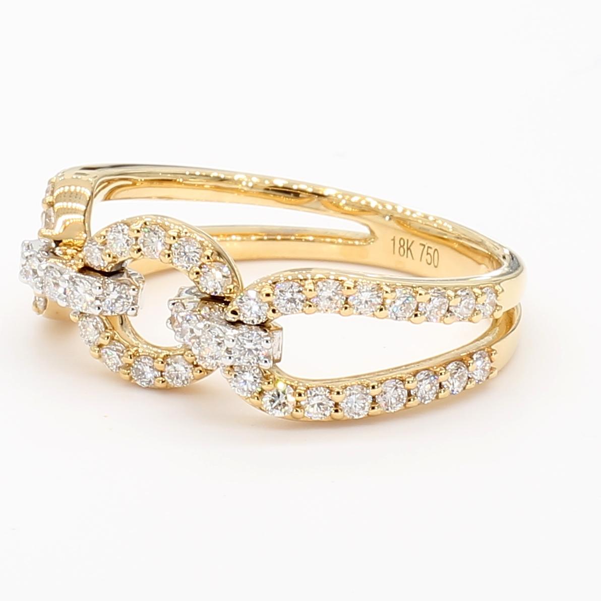 Natural White Round Diamond 0.60 Carat TW Yellow Gold Cocktail Band