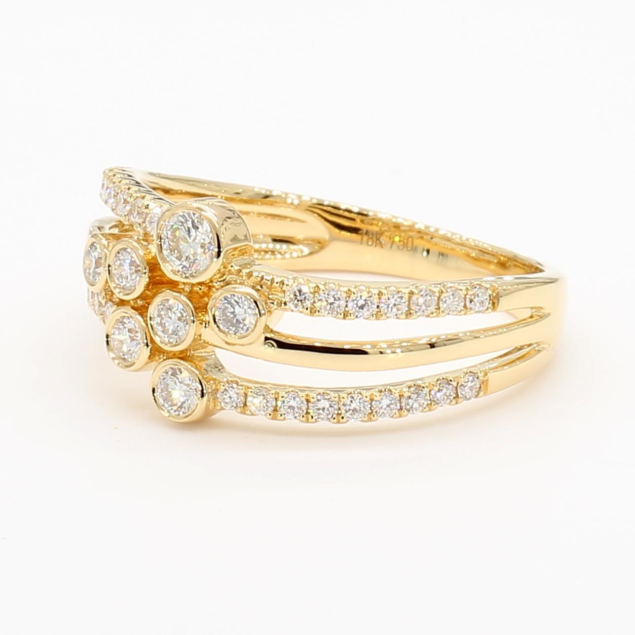 Natural White Round Diamond 0.48 Carat TW Yellow Gold Cocktail Band