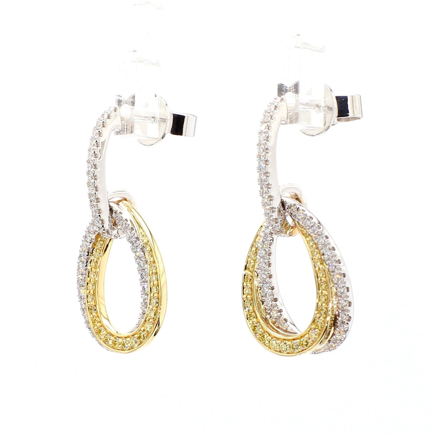 Natural Yellow Round and White Diamond 0.79 Carat TW Gold Drop Earrings