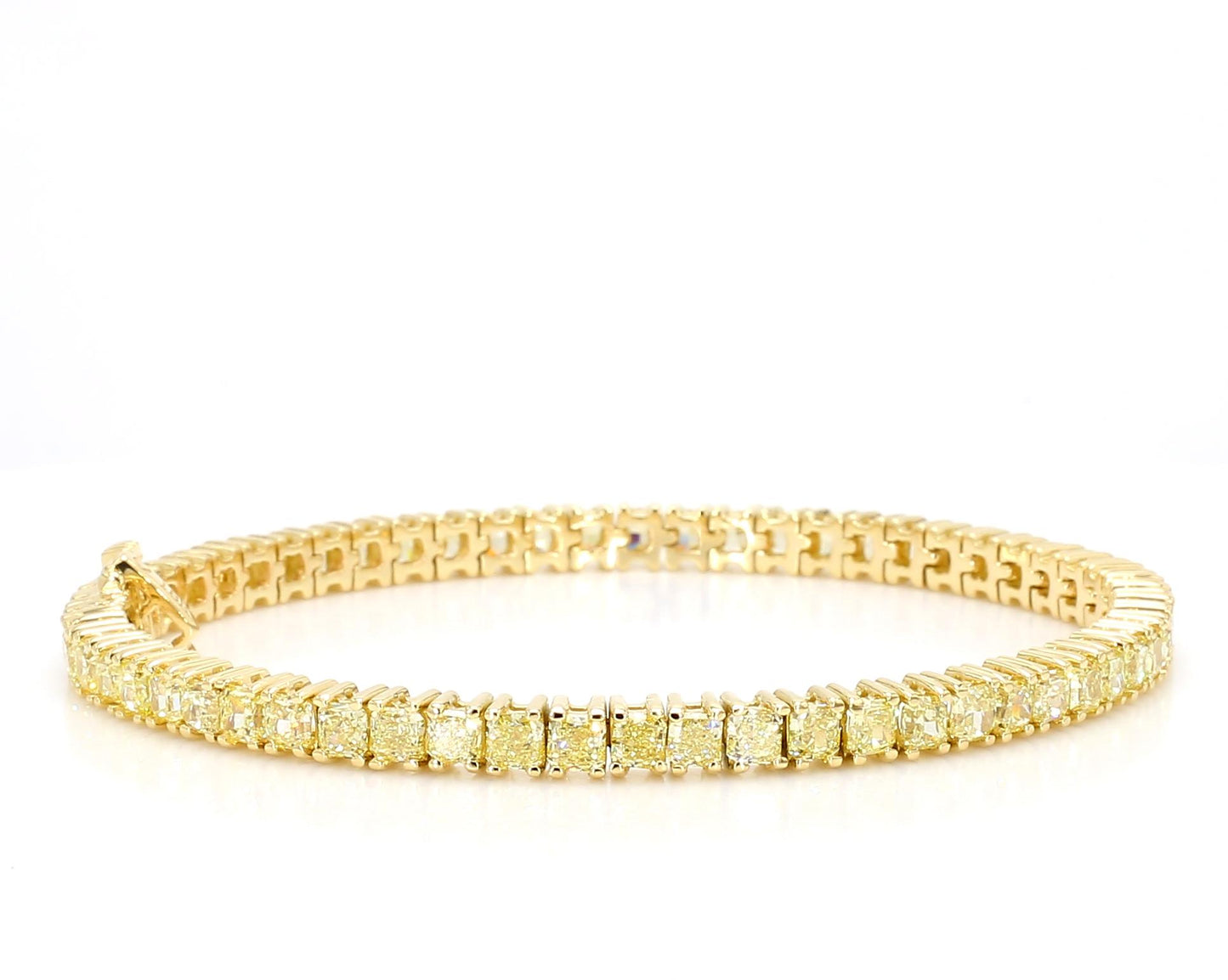 Natural Yellow Radiant Cut Diamond 8.15 Carat TW Gold Tennis Bracelet