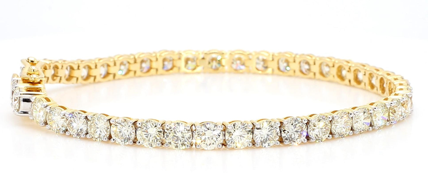 Natural White Round Diamond 10.62 Carat TW Yellow Gold Tennis Bracelet