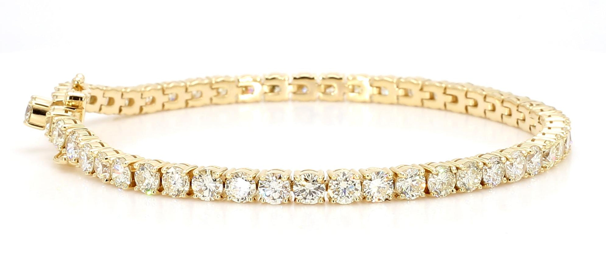 Natural White Round Diamond 7.79 Carat TW Yellow Gold Tennis Bracelet