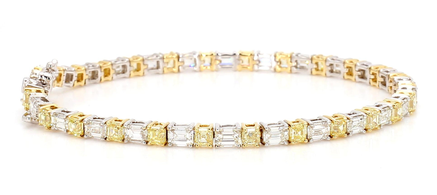 Natural Yellow Asscher Diamond 8.04 Carat TW Gold Tennis Bracelet