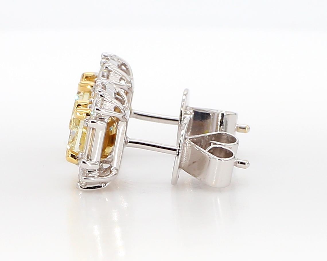 Natural Yellow Cushion Diamond 1.64 Carat TW Gold Stud Earrings