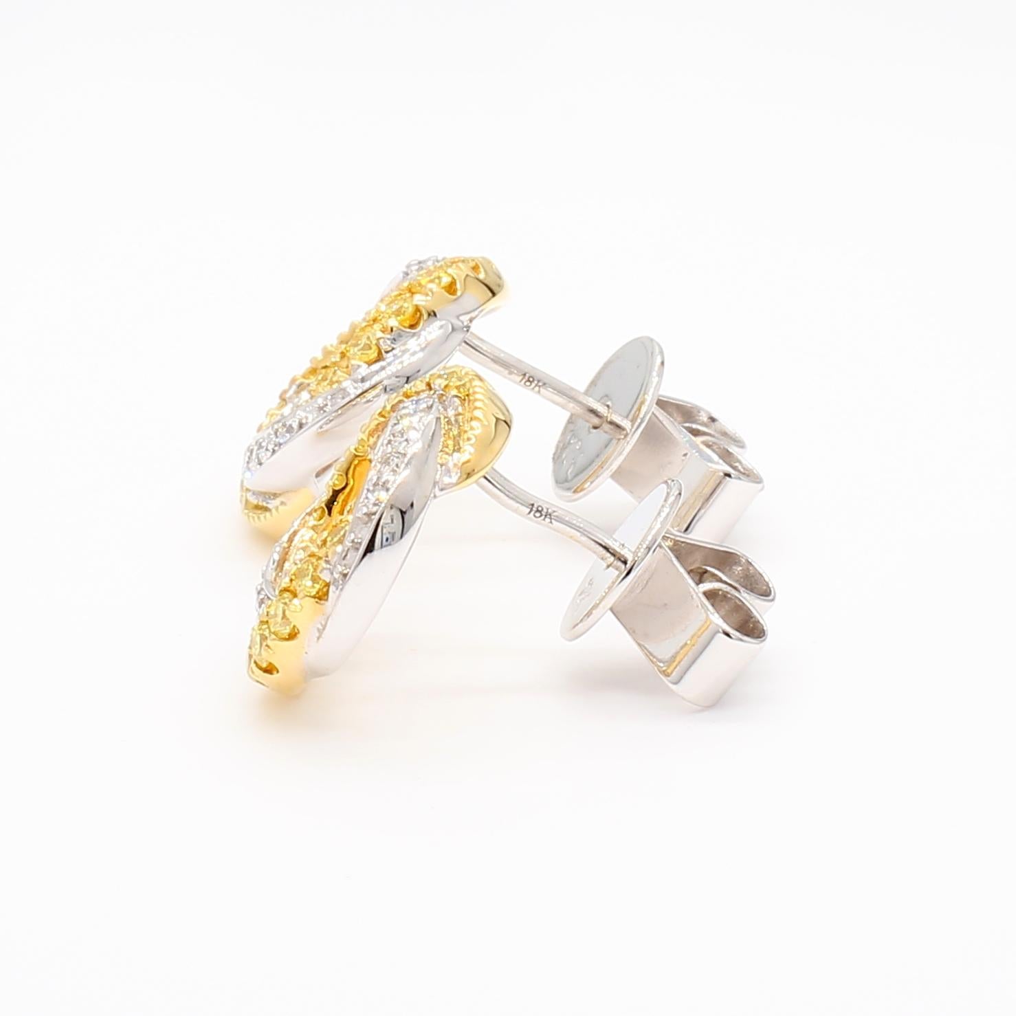 Natural Yellow Round and White Diamond .35 Carat TW Gold Stud Earrings