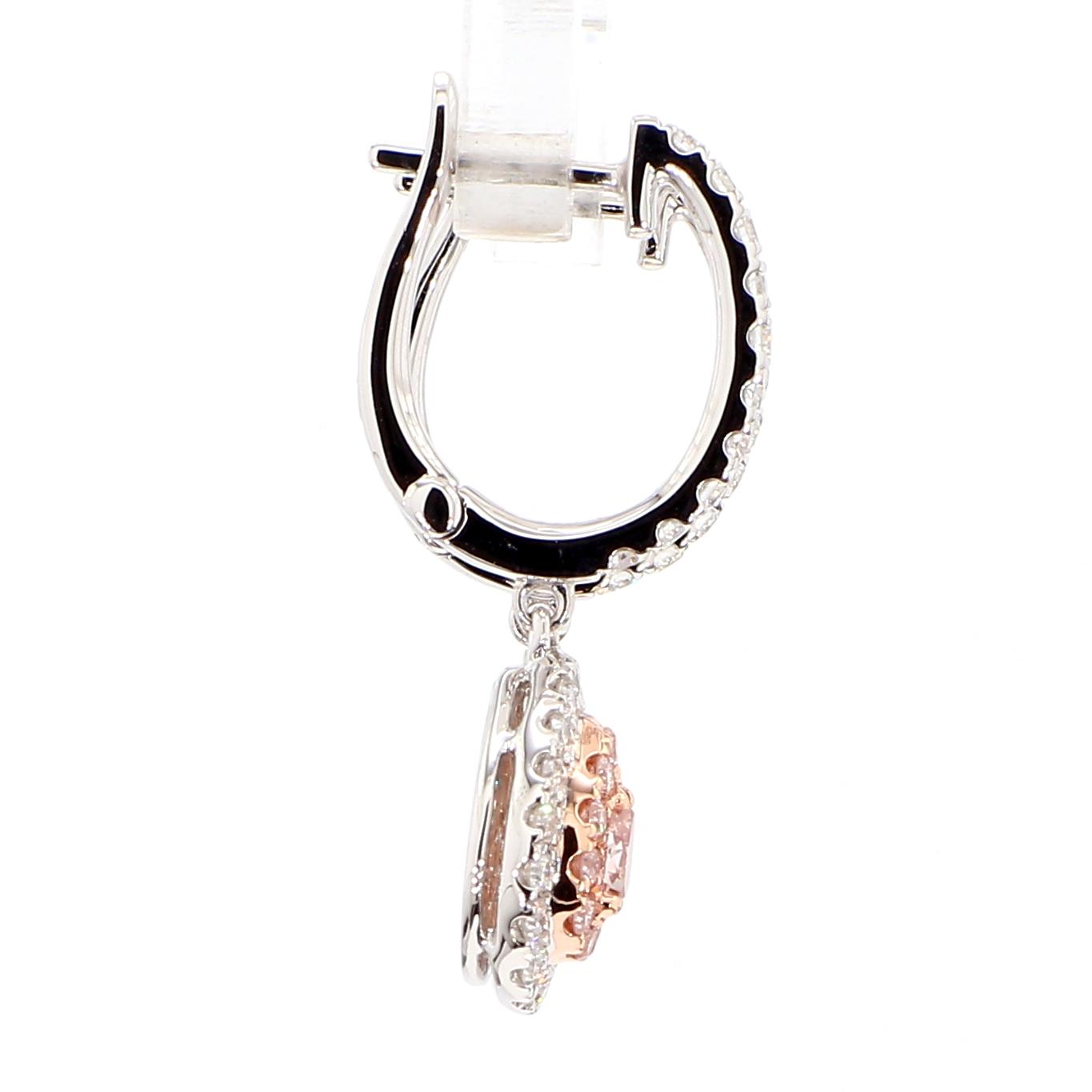 GIA Certified Fancy Brownish Pink Pear Diamond 1.49 Carat TW Gold Earrings