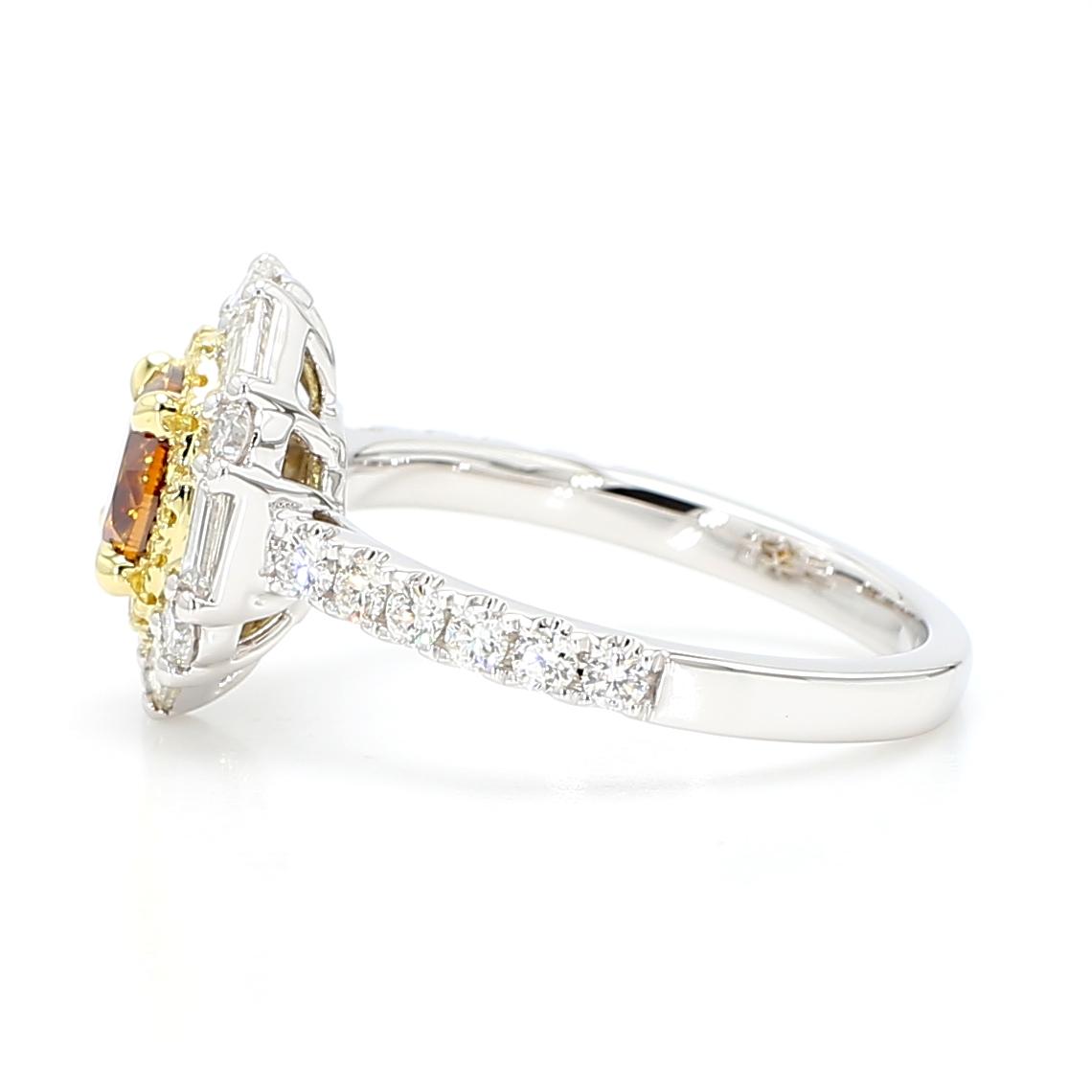 GIA Certified Fancy Deep Brownish Orange Round Diamond 2.01 Carat TW Gold Ring