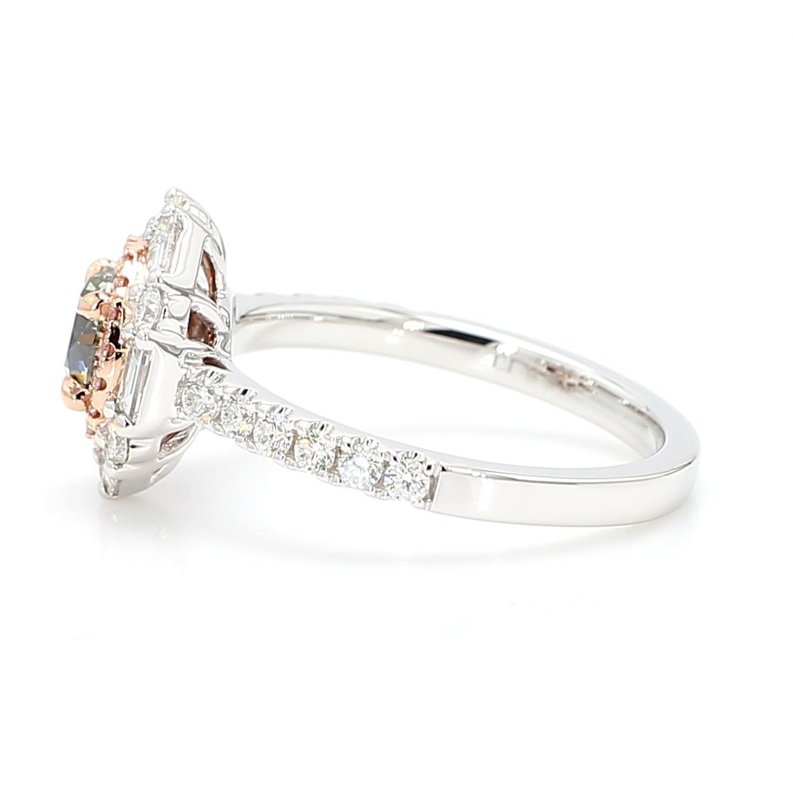 GIA Certified Fancy Gray-Yellowish Green Round Diamond 1.62 Carat TW Gold Ring