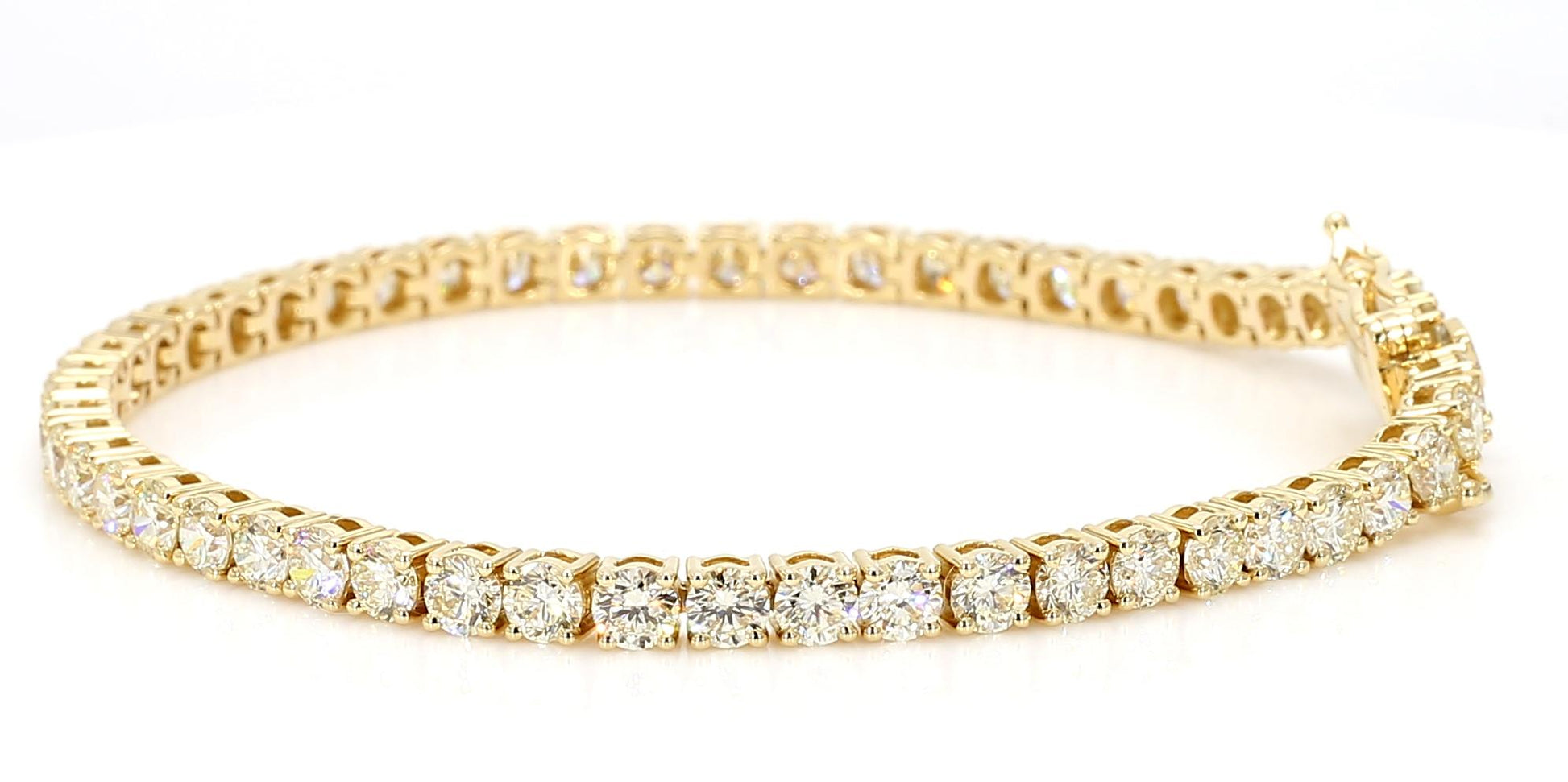 Natural White Round Diamond 7.50 Carat TW Yellow Gold Tennis Bracelet