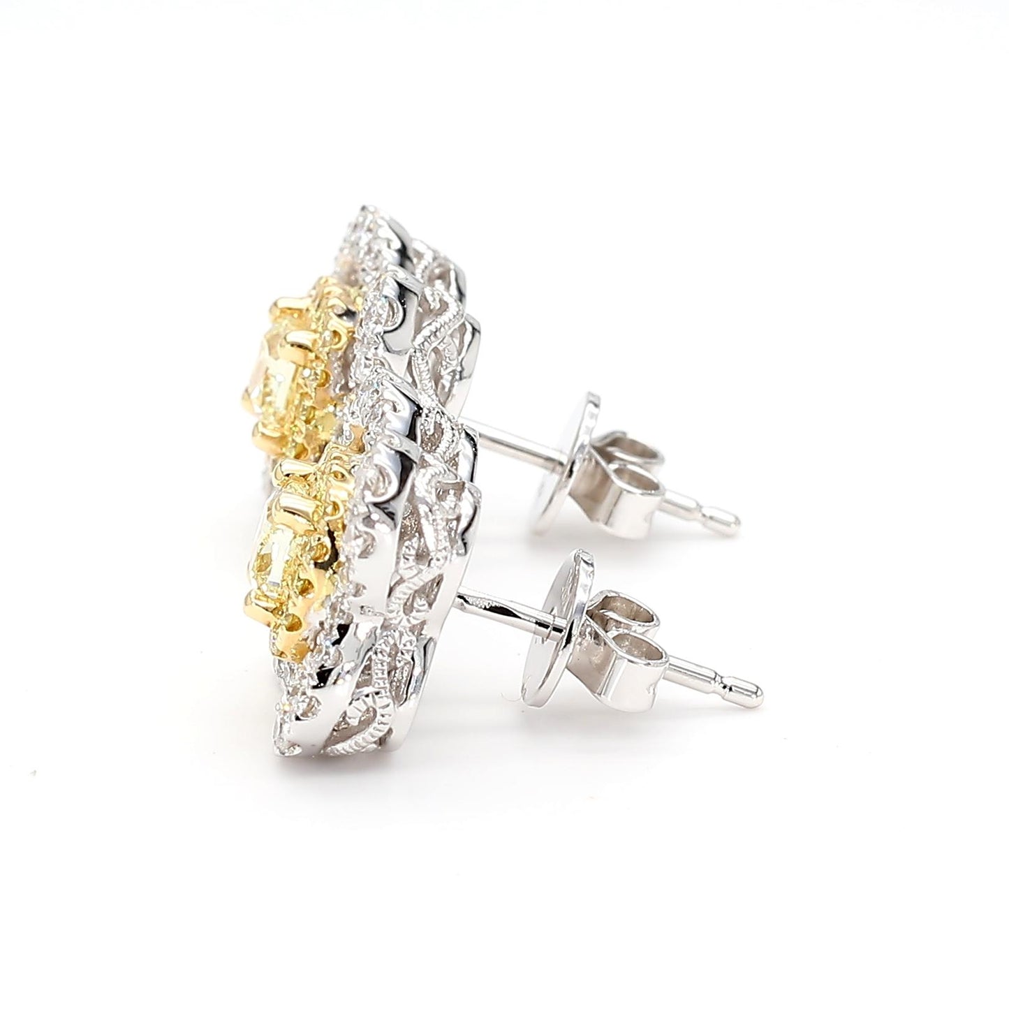 Natural Yellow Radiant Diamond 0.90 Carat TW Gold Stud Earrings