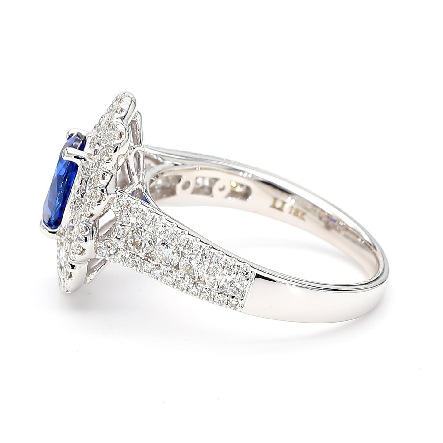 Natural Blue Oval Sapphire and White Diamond 2.44 Carat TW Gold Cocktail Ring