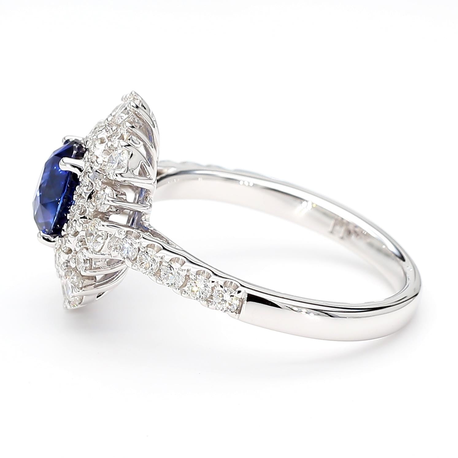 Natural Blue Oval Sapphire and White Diamond 2.11 Carat TW White Gold Ring