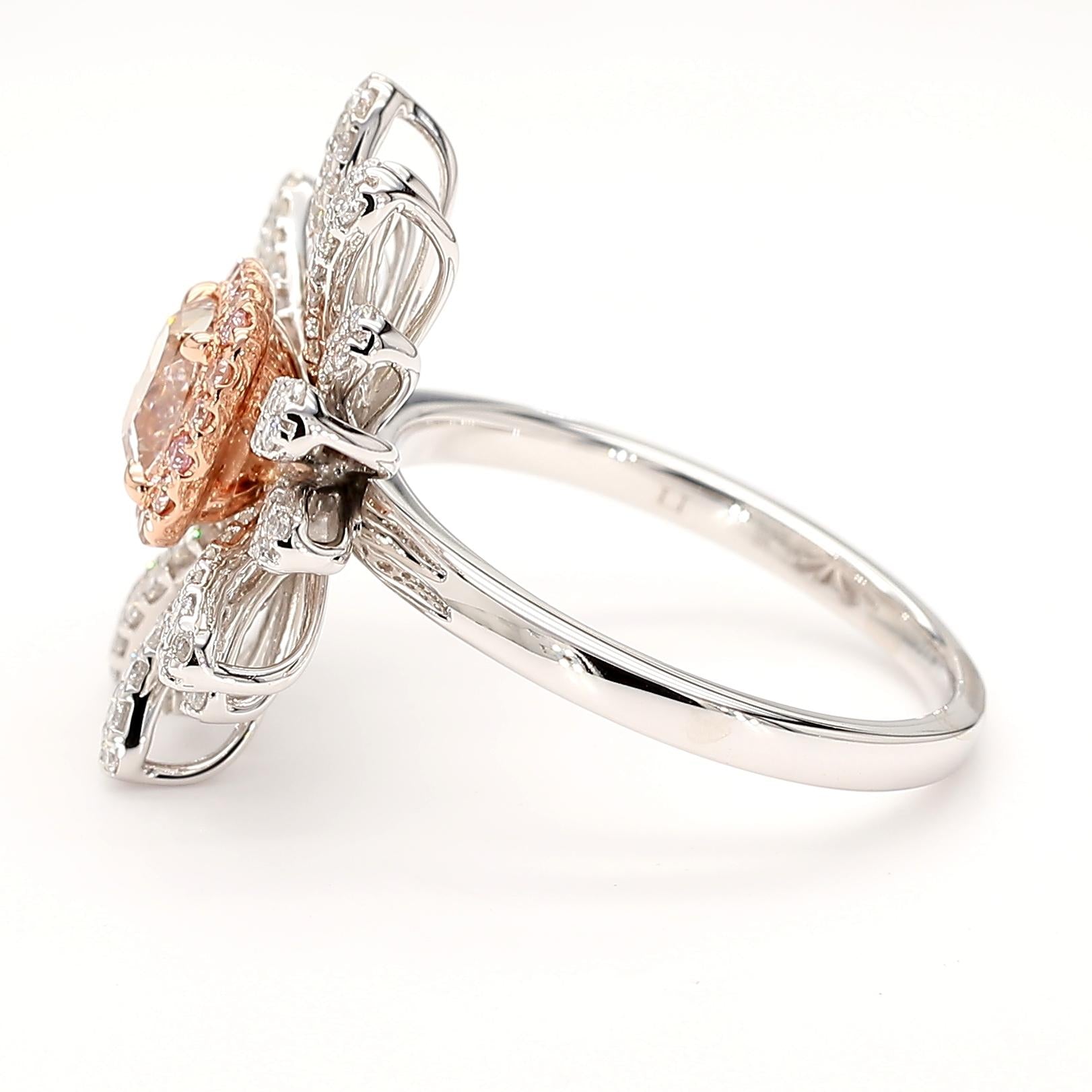 GIA Certified Fancy Pinkish Brown Cushion Diamond 1.84 Carat TW Gold Ring