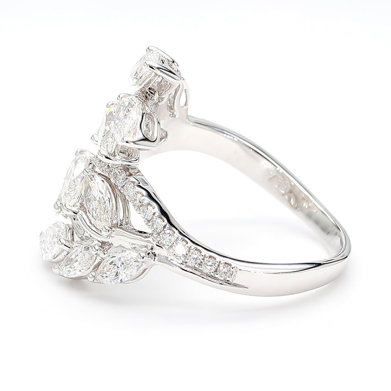 Natural White Marquise Diamond 2.49 Carat TW Gold Cocktail Ring
