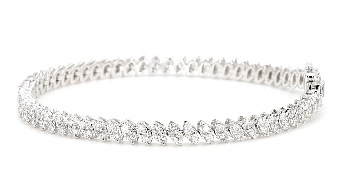 Natural White Round Diamond 3.40 Carat TW White Gold Tennis Bracelet